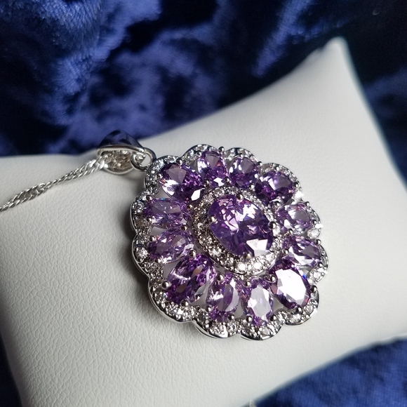 Swarovski Jewelry - Swarovski Elements Amethyst Purple 925 Sterling Silver Statement Necklace NEW